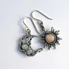 Boucles d'oreilles pendantes Vintage asymétrie soleil lune goutte pour femmes Antique couleur argent pierre de lune boucle d'oreille tendance mariage