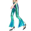 Pantalons deux pièces pour femmes Pantalon Laser métallique pour femmes vetement à jambes larges à volants style rétro années 70 Disco Hippie Club cloche 231206