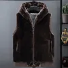 Men's Vests Men Vest Soft Plush Faux Fur Hooded Sleeveless Thick Coat Thickened Zipper Clre Pockets Cardigan Waistcoat 231205