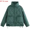 Womens Down Parkas Khaki Quilted Cotton Jacket Straight Short Coat Zipper Stand Collar Pocket Blogger Streetwear Female Outwears 231206