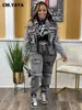 Kvinnors jackor cm yaya mode denim set pocket front jacka och last jeans byxor 2024 gata två 2 -stycken set outfit tracksuit 231206