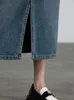 Jupes A-ligne Longue Jupe En Jean Pour Femmes Vintage Classique Bleu Split Taille Haute Midi Été 2023
