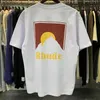 Heren T-shirts Rhude Sunset T-shirt met besneeuwd bergpatroon Amerikaans los zomers paar korte mouw lam3