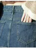 Spódnice qiukichonson maxi długie kobiety koreańskie vintage jesienne zimowe jeanne dżinsowe dżinsowe dżins