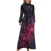 Abiti sexy urbani Robe Longue de Plage a Manches sulfet Col Haut Tenue de Rue etoiles etoilees Graphique Boho Galaxie de l'Espace 231206