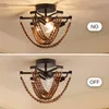 Bohemia Wood Beaded Flush Mount Ceiling Light Antique Rustic Mini Chandelier for Bedroom,Nursery Room, Girl Room, Hallway, Entryway, Passway, Dining Room, 3-Light