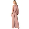 Women's Two Piece Pants European Fashion Sexy Women Solid Jumpsuits Suits Chiffon Tops Flare Sets Pieces Set Plus Size