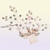 Nyaste persikan Blossom Crystal Hair Comb 2st hårnålar för kvinnor bröllopshuvudstycken hårtillbehör smycken ornament JCH1955063318