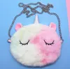 Härliga Unicorn Kids Cross Body Bag Long Chain Cartoon Plush Girls Smile Unicorns Square Round Messenger Bag