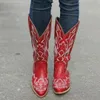 Boot s Western mi-mollet coupe en V broderie Cowgirl Style rétro bout pointu chaussures à enfiler 231206