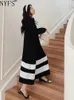 Robes décontractées NYFS 2023 Automne Corée Femme Robe Robes Robe Elbise Lâche Plus Taille Patchwork Rayé Longue