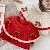 Cardigan princesse enfants bébé fille pull 0-5 ans enfants à manches longues Cape col cerise tricoté pull pull vêtements d'automne Q231206