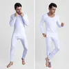 Vêtements de nuit pour hommes hommes sous-vêtements thermiques ensemble hiver chaud épais polaire doublé doux élastique à manches longues U Slim Fit Homewear haut