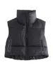 Women s Vest Winter Warm Crop Waistcoat Sleeveless Stand Collar Double Sided Lightweight Puffer Vest 231206