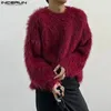 Men's Sweaters INCERUN-Pull en peluche a manches longues et col rond pour hommes Streetwear decontracte Vetements d'automne Pulls S-5XL Solide Document 231205