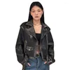 Damska skórzana damskie damskie streetwear do starej kurtki Retro Biker Spring Fashion Slim Zipper Short Tops Goth Ubrania płaszcze