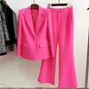 Jaquetas femininas ALITY-Ensemble deux peças para femme blazer ajuste pantalon evase bouton exclusivo rose vif S createur Runway nouveau 231206