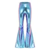 Dames tweedelige broek Pantalon ontwijken metallique briljant pour femme taille moyenne 70 s Disco elastique bas cloche Cosplay Clubwear 231206