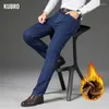 Jeans masculinos Kubro outono inverno lã calor homens algodão estiramento negócios casual azul preto calças retas masculino plus size 28 46