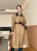 Trench in pelle di pecora patchwork in pelle da donna per donna Autunno Inverno 2023 Giacca lunga in vera lana di tendenza di fascia alta con cintura