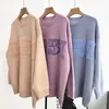 2024 Blue/Purple/Pink Pullovers Designer O Neck Long ärmar Brev Applique Women Sweaters Wool Cashmere Milan Runway Sweaters Womens 12083