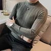 Men s Sweaters 2023 Fashion Slim Fit Turtleneck Knitted Sweater Men Clothing Autumn Casual Stripe Pullovers All match Warm Tops 231206