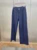 Женские джинсы, женские прямые джинсовые пуговицы с высокой талией, осень 2023, повседневные свободные джинсовые длинные брюки