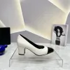 New Pointed toe splicing thick heel shoes Star style classic fashion medium heel comfort shoes design platform designer factory shoebox