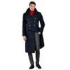 Sobretudo masculino azul escuro clássico outono jaqueta longa pesado duplo breasted casaco de casamento smoking