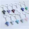 Key Rings Natural Stone Mushroom Keychains Healing Crystal Car Decor Chain Keyholder Drop Delivery Jewelry Dhoaj