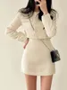 Tvådelad klänning Autumn Single Breasted Tweed Jackets Women Coat High midje Mini kjol 2 stycken uppsättningar Spring Outfit Elegant Luxury Office Suit 231205