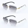 Designer New Rimless Diamond cut Lens Sunglasses 3524012 Lentes de Sol Mujer Original White Mix Black Buffalo Hornglasses Male and Female metal frame Square Lens