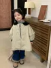 Jackets Children Coat 2023 겨울 한국 고급 외국 스타일 +면 두꺼운 레이스 소매 소녀 블라우스 아이 재킷