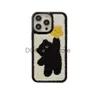 Étuis de téléphone portable Sacs de soirée Corée Hiver Black Cartoon Peluche Téléphone pour iPhone 14 13 12 11 15 Pro Max XR Tissu chaud Tissu Fourrure Antichoc Soft TPU Cover J231216