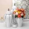 Decorative Figurines Ceramic Ginger Pot Vintage General Jar Gold And Silver Stripes Porcelain Handicraft Decoration Flower Vases Home