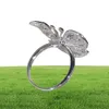 Ny ankomst Fantastisk lyxsmycken Shinning 925 Sterling Silver Pave White Sapphire CZ Diamond Promise Rings Wedding Futterfly BA3427732