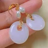 Brincos pendurados natural oblação branco jade pérola eardrop ouro gancho de orelha sorte parafuso prisioneiro moda presente de casamento jóias cultivadas mulheres