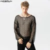 Män s polos incerun 2023 mode män t shirt mesh o nacken långärmad transparent solid festkläder streetwear sexig camisetas s 5xl 231206