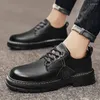 Boots Men 2023 Autumn Street British Style Fashion Low Tops Leather Casual Shoes Thick-soled Work