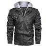 Мужские зимние куртки из искусственной кожи европейского размера, мужские повседневные мотоциклетные байкерские пальто из искусственной кожи, ветрозащитная и теплая верхняя одежда с капюшоном 231205