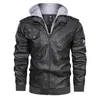 Chaquetas de invierno de imitación de cuero para hombre, chaquetas de invierno para hombre, abrigos informales para motociclista, abrigos de PU para exteriores, a prueba de viento y cálido, prendas de vestir con capucha 231205