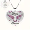 Collier pendentif en alliage en forme d'aile en strass rose et maman est le paradis, détail des lettres en forme de cœur, en mémoire de la mère décédée