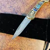 S7202 Coltello pieghevole piccolo Lama in acciaio di Damasco Ottone con manico a conchiglia colorato Coltelli da regalo tascabili EDC Attrezzi da esterno MY1688