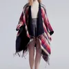 Scarves Women's Travel Plaid Shawl Wraps Open Front Poncho Cape Warm Oversized Suede Fringe Hat Winter Cloaks For Woman