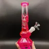 Cachimbo de água de 10,5 polegadas que brilha no escuro rosa veia vidro cachimbo de água para fumar + tigela de 14 mm