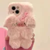 Étuis de téléphone portable coréen en peluche 3D rose arc cochon étui de téléphone souple pour iPhone 14 13 Pro Max 12 Pro 11 couverture de protection en fourrure mignonne J231206