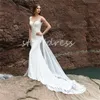 Country Mermaid Wedding Dress With Lace Sexy Backless Satin Beach Bride Dress Sweep Train Garden Overskrit Train Bridal Gowns 2024 Boho Vestido De Novia Mariage