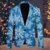 Herren Anzüge Blazer Schneeflocke Muster Weihnachten Anzug Jacke Männer Mode Freizeit Gedruckt Tasche Single Button Party Kleidung 231206