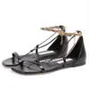 Famous Women London Oriana Sandals In Leather Italy Fashion Brown Black Flat Gold Chain Ankle Straps With Closure Open Toe Designer Flats Flip Flops Sandal Box EU 35-43