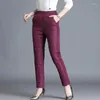 Pantalones para mujer Pantalones gruesos de algodón acolchado Lápiz elástico Cintura alta Mujeres Casual Spodnie Tamaño grande Sólido A prueba de viento Mullido Cálido Invierno Broek